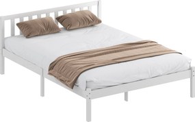 HOMCOM Cadru de pat din lemn masiv 140x190 cm pat simplu cu tăblie și somieră cu lamele solidă pentru copii și adulți | Aosom Romania