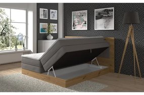 Pat boxspring JASMINE 180x200 cm, cu saltele și topper, cu spațiu de depozitare, gri