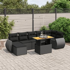 3275820 vidaXL Set mobilier de grădină cu perne, 8 piese, negru, poliratan