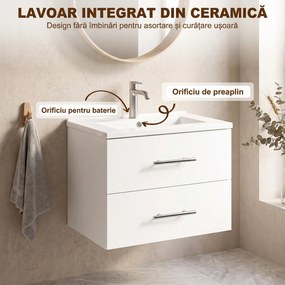 HOMCOM Dulap cu Lavoar pentru Baie, Alb, cu 2 Sertare | Aosom Romania