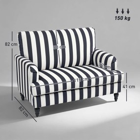 HOMCOM Fotoliu de Living cu Șezut Larg și Cotiere Lungi, Fotoliu din Catifea cu Dungi și Umplutură Groasă, 115x82x82 cm, Negru și Alb | Aosom Romania
