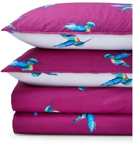 Lenjerie de pat albă-mov din bumbac pentru pat dublu 200x200 cm Hummingbird – Their Nibs