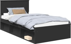 vidaXL Cadru de pat cu headboard Negru 100 x 200 cm Lemn de pin masiv