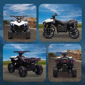 AIYAPLAY ATV Electric pentru Copii 6V, Mașină cu 4 Roți cu Muzică și Faruri LED, pentru Vârste 3-8 Ani, Alb, Negru | Aosom Romania