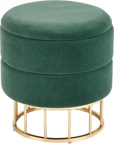 Taburet MINTY, stofa catifelata, verde inchis, cu spatiu de depozitare