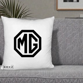 Perna Personalizata cu emblema MG, 40x40 cm, Alb Pufos, Husa Detasabila, Perna Inclusa, BEKZ®