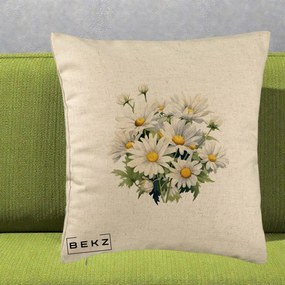 Perna Decorativa Buchet Margarete Albe Acuarela, 40x40 cm, Bej, Husa Detasabila, Perna Inclusa, BEKZ®