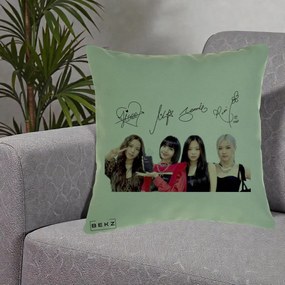 Perna Personalizata K-pop BLACKPINK Semnaturi, 40x40 cm, Verde, Husa Detasabila, Perna Inclusa, BEKZ®