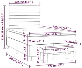 Pat box spring cu saltea, maro inchis, 120x200 cm, textil Maro inchis, 120 x 200 cm, Benzi orizontale