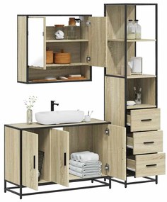 vidaXL Set mobilier de baie, 3 piese, stejar sonoma, lemn prelucrat