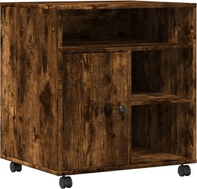 vidaXL Suport pentru imprimantă cu roți, stejar fumuriu, 60x50x67 cm