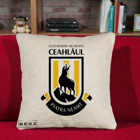 Perna Personalizata CSM Ceahlaul Piatra Neamt Fotbal, 40x40 cm, Bej Canapea, Husa Detasabila, Perna Inclusa, BEKZ®