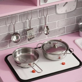 HOMCOM Bucătărie de Jucărie pentru Copii, cu Lumini și Sunete, Dozator Apă, Chiuvetă și Accesorii, MDF, PP, Roz | Aosom Romania