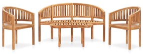 Set mobilier gradina tip banana, 4 piese, lemn masiv de tec 151 x 62 x 86 cm, 2x fotoliu + banca + masa, 1