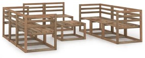 Set mobilier de gradina, 9 piese, maro, lemn de pin tratat 4x colt + 4x mijloc + masa, 1