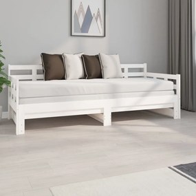 Pat de zi extensibil, alb, 2x(80x200) cm, lemn masiv de pin Alb, 2x (80 x 200) cm