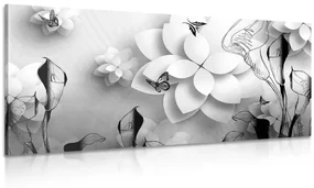 Tablou flori abstracte ealb-negru