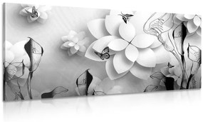 Tablou flori abstracte ealb-negru