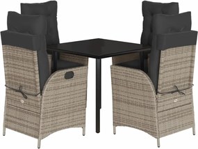 vidaXL Set mobilier de grădină cu perne, 5 piese, gri, poliratan