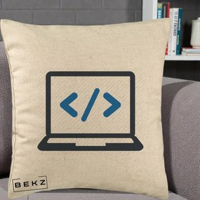 Perna Personalizata Laptop Cod HTML, 40x40 cm, Bej, Husa Detasabila, Perna Inclusa, BEKZ®