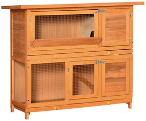 PawHut Cușcă de Iepuri din Lemn cu Rampă si 2 Nivele, 122x48x100 cm, Galben | Aosom Romania