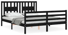 3194585 vidaXL Cadru de pat cu tăblie, negru, 160x200 cm, lemn masiv