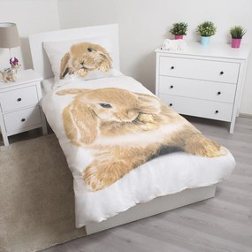 Lenjerie de pat pentru copii albă-maro din bumbac pentru pat de o persoană 140x200 cm Bunny – Jerry Fabrics