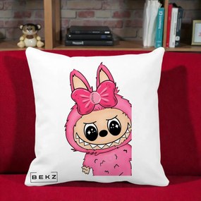 Perna Personalizata Labubu Roz cu Funda, 40x40 cm, Alba Mata, Husa Detasabila, Perna Inclusa, BEKZ®