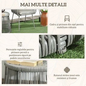 Outsunny Set Mobilier de Grădina cu 2 Scaune și Măsuță de Cafea cu Blat din Sticlă, Ø49x47 cm, Gri | Aosom Romania