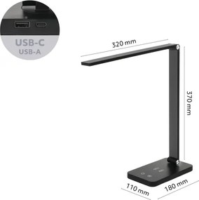 Brilagi - Lampă de birou LED tactilă cu dimmer, încărcare wireless QI, LED/7W/5V 3000/4000/6000K, negru