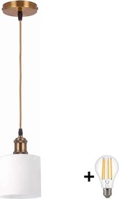 BRILAGI - LED lustră pe cablu RETRO GLASS 1xE27/60W/230V Ø 10 cm auriu/alb