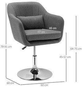 HOMCOM Fotoliu de salon Confort Maxim Pernițe lombare Înălțare reglabilă Rotativ 360° Picior metal cromat Lin Gri | Aosom Romania