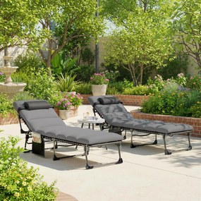 Outsunny Set de 2 Șezlonguri de Grădină Saltea XXL 9cm Reglabil 180° Complet Pliabil în 5 Poziții 200x57x38cm Gri | Aosom Romania