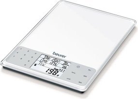 Cantar de bucatarie Beurer DS 61, Pana la 5 kg, Tare, Touch, Sticla, Analiza nutritionala a 950 de alimente, Memorie, Transparent/Gri