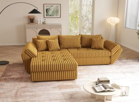 Colțar extensibil dumonde cu ladă de depozitare si sezut confortabil din spuma high-density, Loana Ambience Mustar 270x185 cm