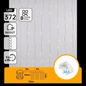 Aigostar - LED ghirlandă de exterior pentru Crăciun 372xLED/8 funcții 3xAA 6x1,2m IP44 alb cald