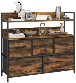 HOMCOM Comodă, mobilier de depozitare, 5 sertare din material textil pliabile și detașabile și rafturi, 98 x 29 x 85 cm, maro rustic | Aosom Romania