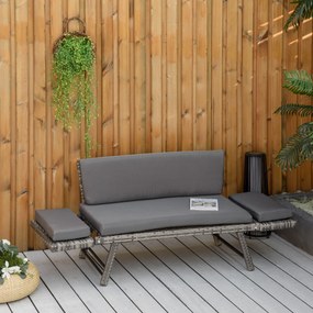 Outsunny Canapea de Grădină din Ratan și Oțel, Canapea cu 2 Locuri și Cotiere Rabatabile, 129x63x67 cm, Gri | Aosom Romania