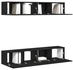 vidaXL Set de 4 piese pentru cabinet TV de perete, negru cu stejar
