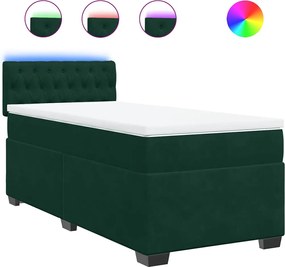 vidaXL Pat box spring cu saltea, verde închis, 90x200 cm, catifea