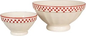 Bol din ceramică artizanală, natur, cu motive geometrice pictate manual roșu și bordură decorativă, 23×12 cm, „Marion"