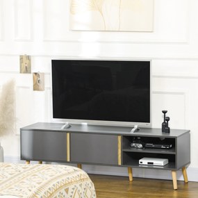 HOMCOM Mobilier TV pentru televizoare de până la 139,7 cm scandinav 2 uși 2 nișe cu treceri pentru cabluri 150 x 35 x 45 cm gri închis | Aosom Romania