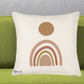 Perna Decorativa Boho Rainbow Sun, 40x40 cm, Crem Reliefat, Husa Detasabila, Perna Inclusa, BEKZ®