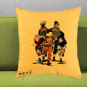 Perna Personalizata Naruto Echipa 7 Kakashi Sensei, 40x40 cm, Galben, Husa Detasabila, Perna Inclusa, BEKZ®