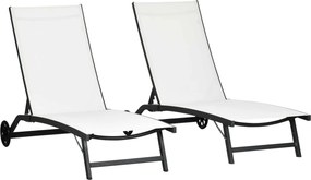 Outsunny Set de 2 Șezlonguri Rabatabile pe 5 Niveluri, Șezlonguri din Aluminiu și Țesătură Respirabilă, 66x165x102 cm, Albastru | Aosom Romania