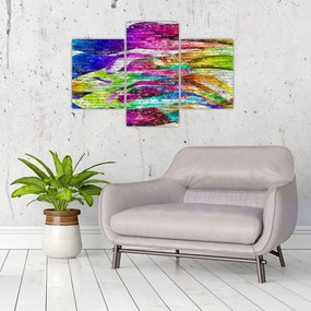 Tablou - Zid de cărămidă cu flăcări colorate (90x60 cm)