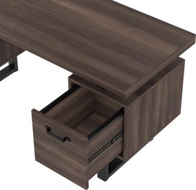 Birou simplu cu sertare, MDF și țeavă de oțel, blat de birou spațios, depozitare eficientă, 135x54x76 cm, Negru + Maro