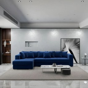 Colțar extensibil dumonde cu ladă de depozitare si sezut confortabil din spuma high-density, Gloria Royal Blue 320x183 cm