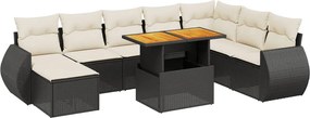 vidaXL Set mobilier de grădină cu perne, 9 piese, negru, poliratan