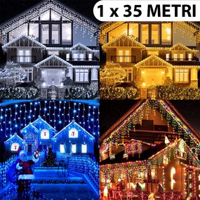 Instalație de Crăciun, franjuri cu flash, cu led tip țurțuri, fir gros, exterior, 4 culori, 1 x 35 m